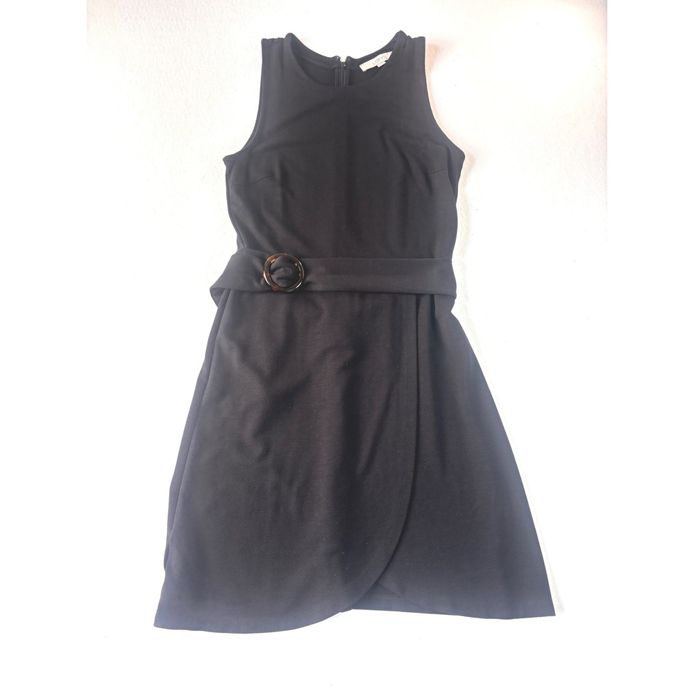 Ann Taylor LOFT Black Tortoiseshell Belted Wrap Sleeveless Shift Dress 10 - Picture 9 of 16